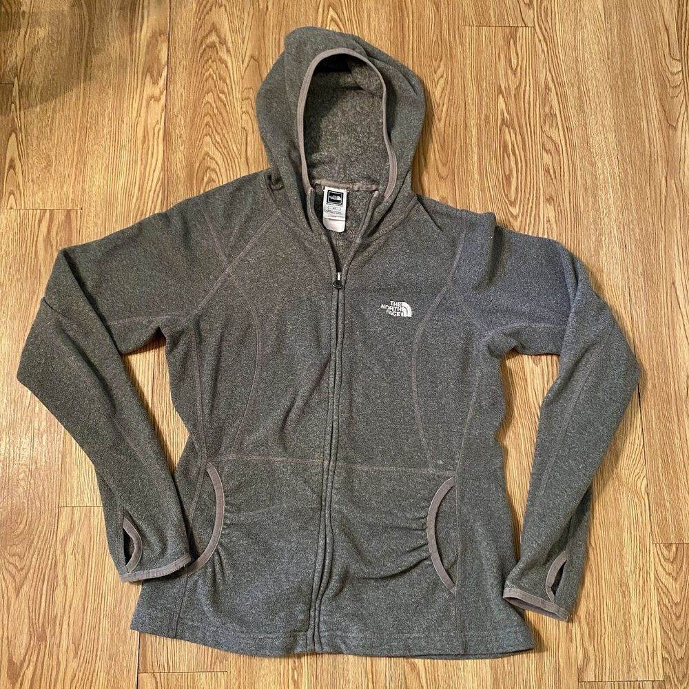 North Face Gray Jacket Womens Sz S Fuzzy Warm Front Pockets Hoodโ Full Zip J